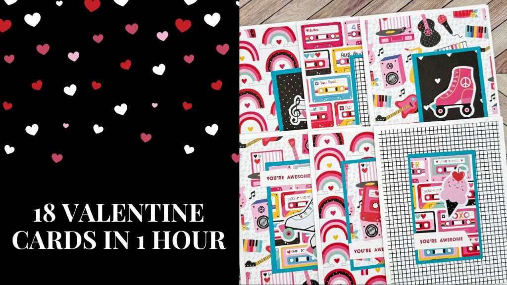Examples of handmade cards featuring images of musical instruments, rainbows, and cassette tapes in various colors with a you're awesome sentiment
